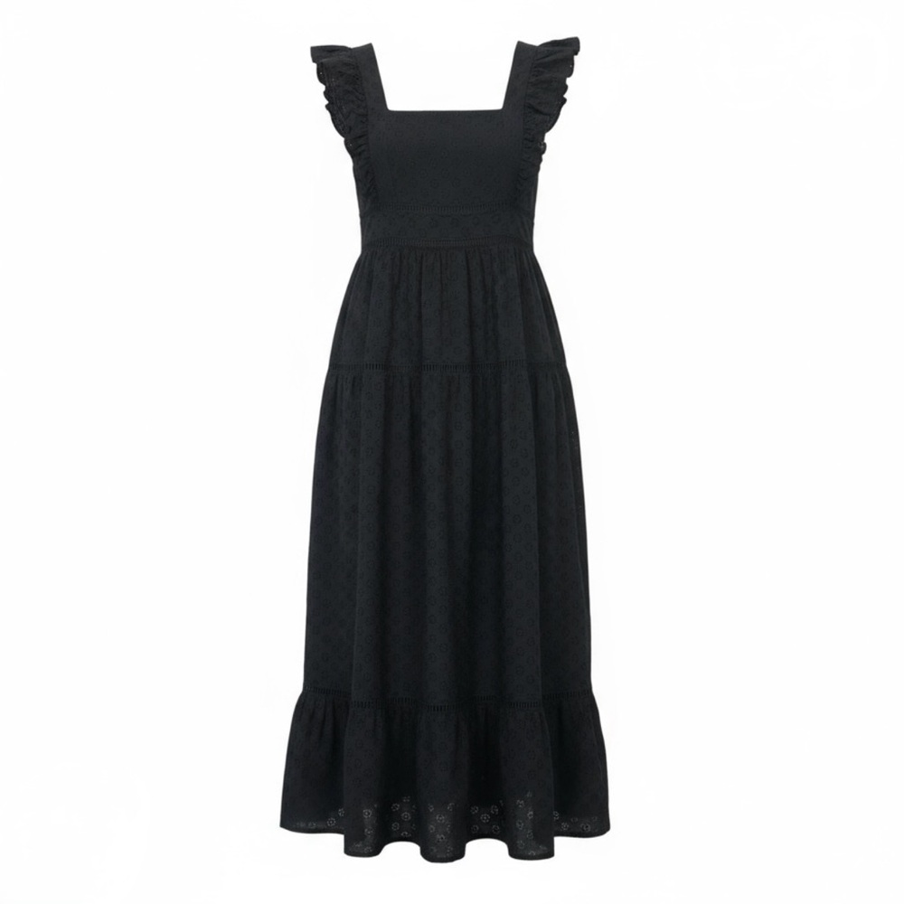Ann Taylor | Black Eyelet Ruffle Sleeve Maxi Dress, 12 NWT